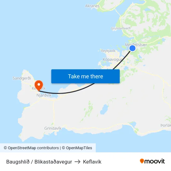 Baugshlíð / Blikastaðavegur to Keflavík map