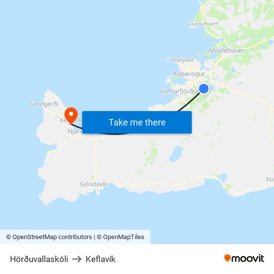 Hörðuvallaskóli to Keflavík map