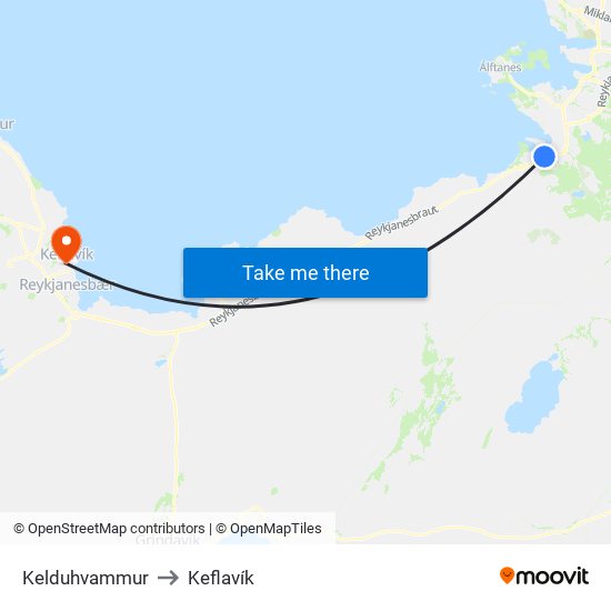 Kelduhvammur to Keflavík map
