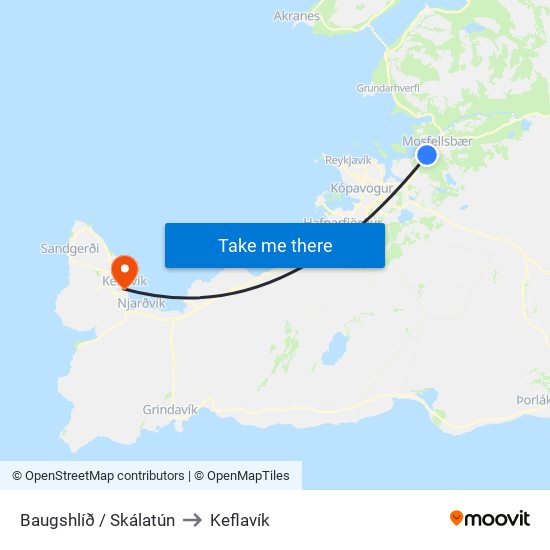 Baugshlíð / Skálatún to Keflavík map