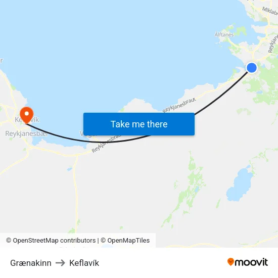 Grænakinn to Keflavík map