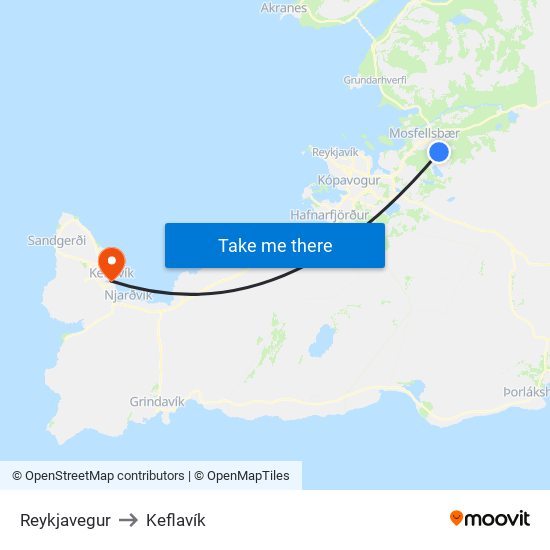 Reykjavegur to Keflavík map