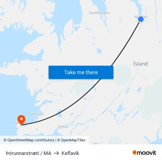 Þórunnarstræti / MA to Keflavík map
