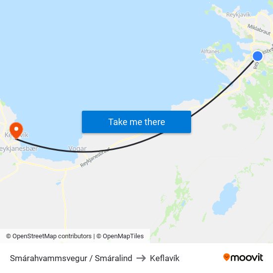 Smárahvammsvegur / Smáralind to Keflavík map