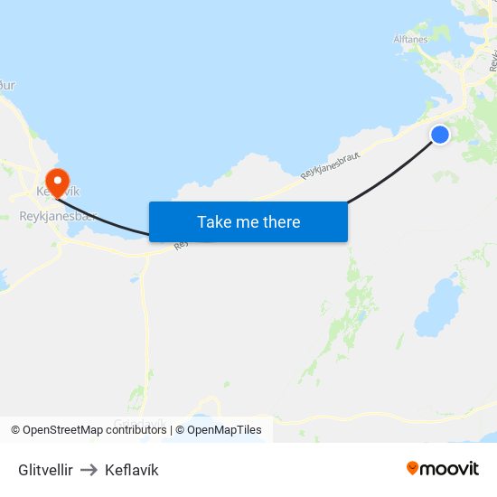 Glitvellir to Keflavík map