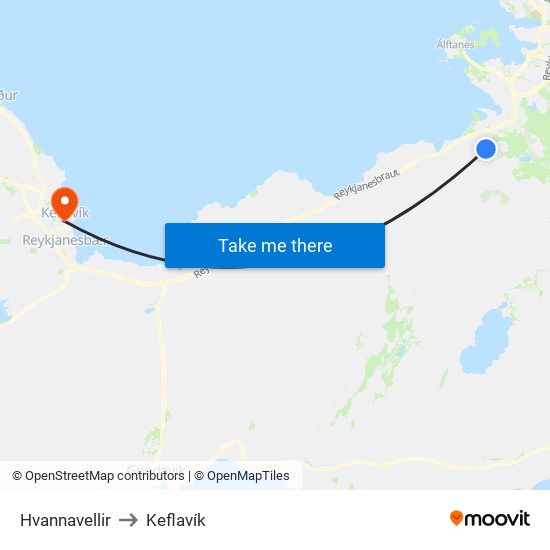 Hvannavellir to Keflavík map