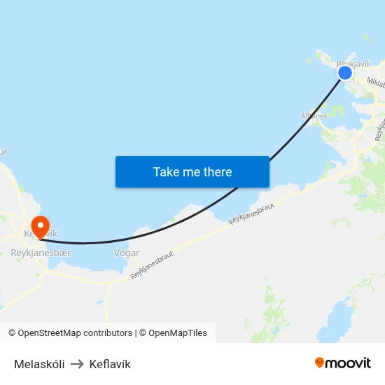 Melaskóli to Keflavík map