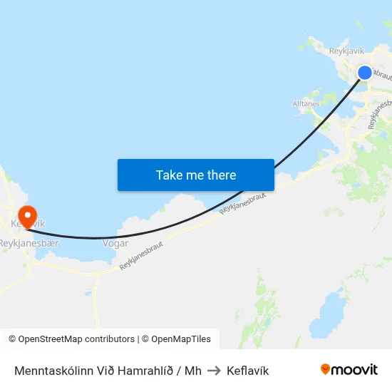 Menntaskólinn Við Hamrahlíð / Mh to Keflavík map
