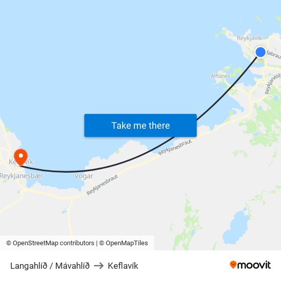 Langahlíð / Mávahlíð to Keflavík map