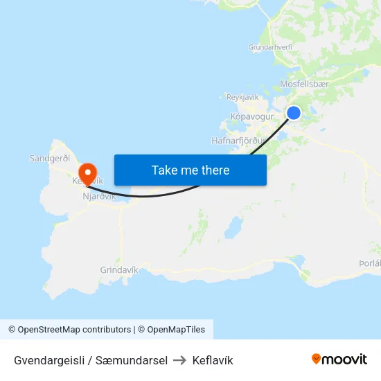 Gvendargeisli / Sæmundarsel to Keflavík map