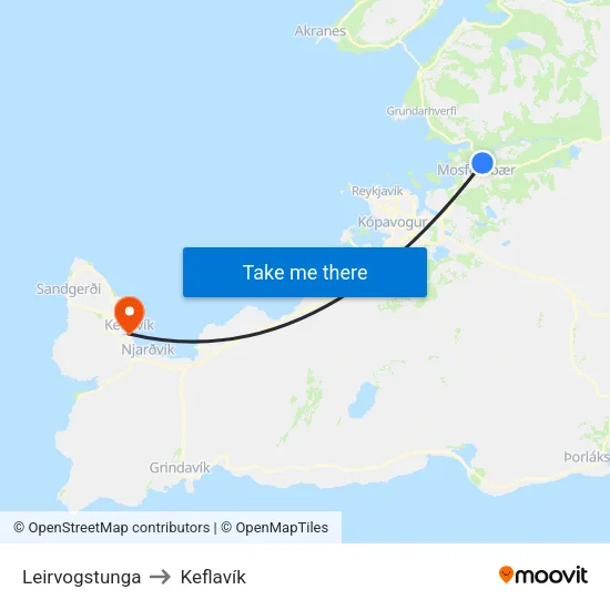 Leirvogstunga to Keflavík map