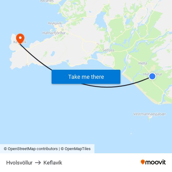 Hvolsvöllur to Keflavík map