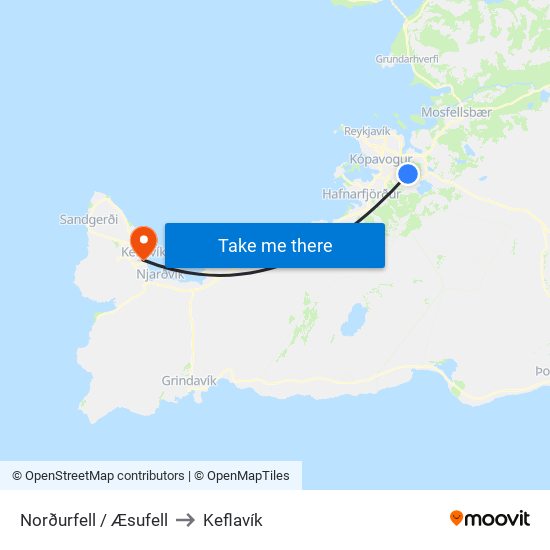 Norðurfell / Æsufell to Keflavík map