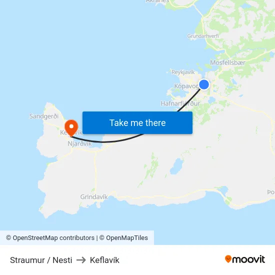 Straumur / Nesti to Keflavík map