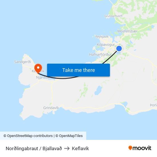 Norðlingabraut / Bjallavað to Keflavík map