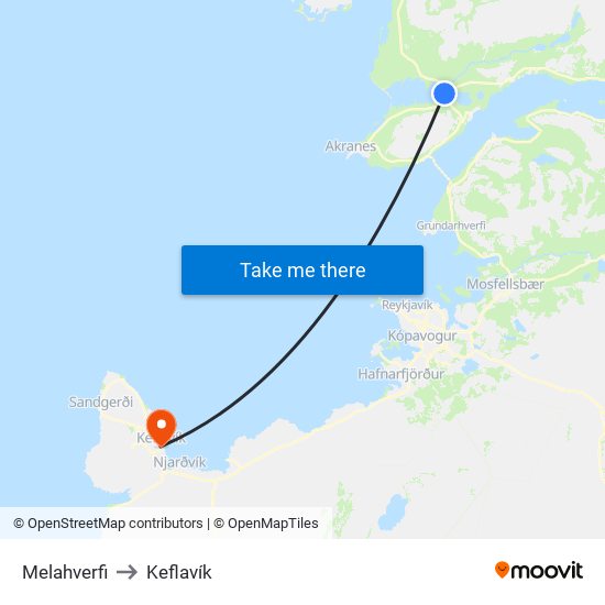 Melahverfi to Keflavík map