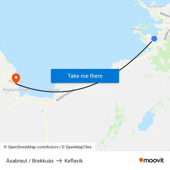 Brekkuás to Keflavík map