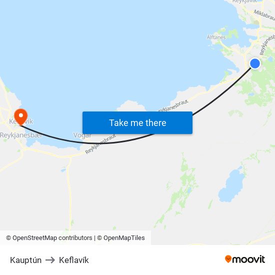 Kauptún to Keflavík map