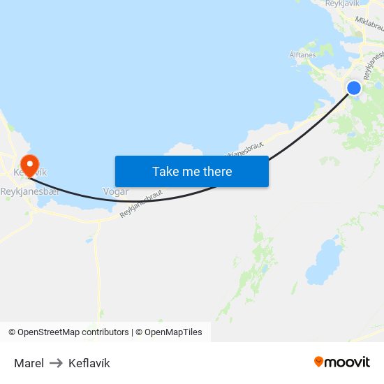 Marel to Keflavík map