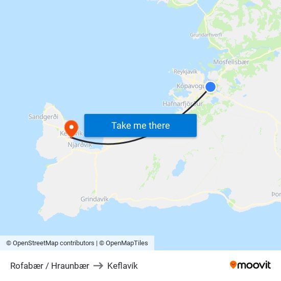 Rofabær / Hraunbær to Keflavík map