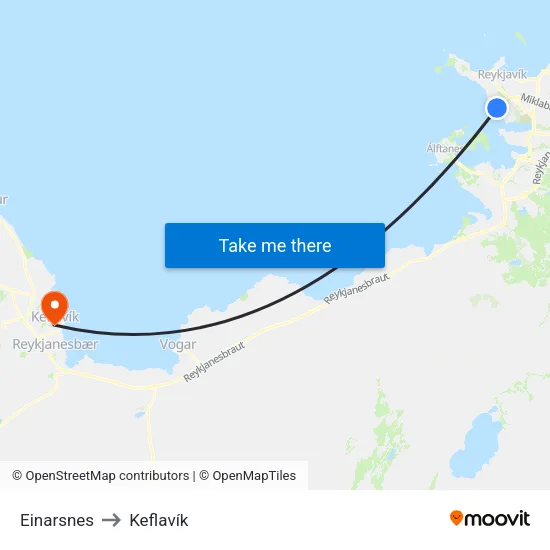 Einarsnes to Keflavík map