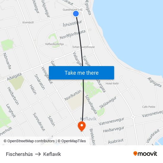 Fischershús to Keflavík map