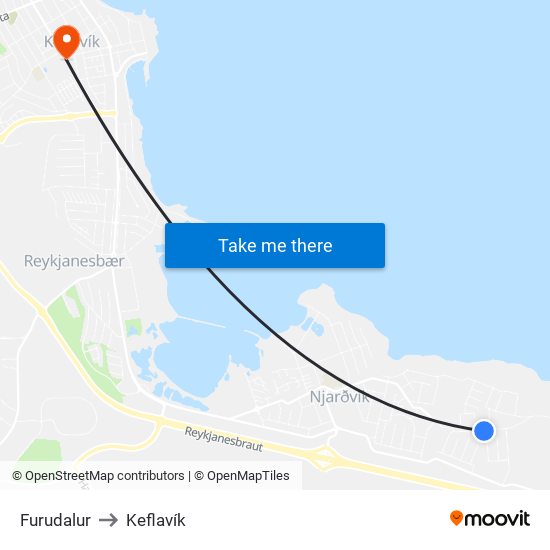 Furudalur to Keflavík map