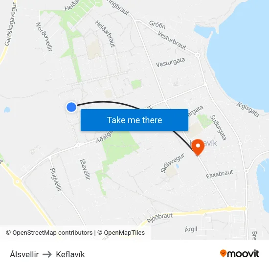 Álsvellir to Keflavík map