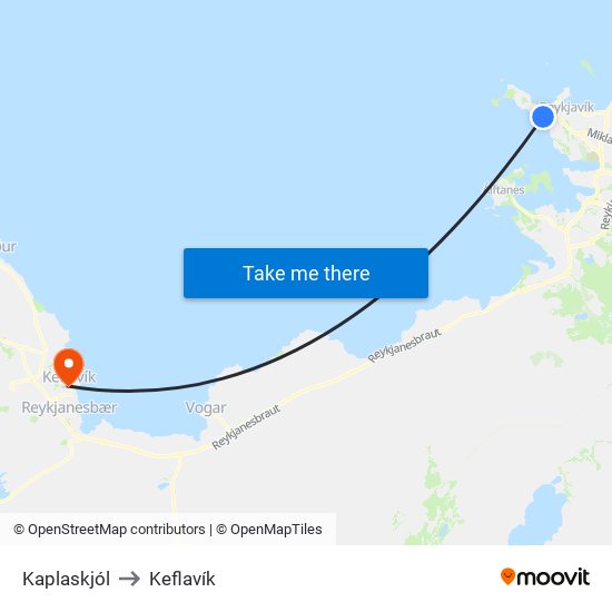 Kaplaskjól to Keflavík map