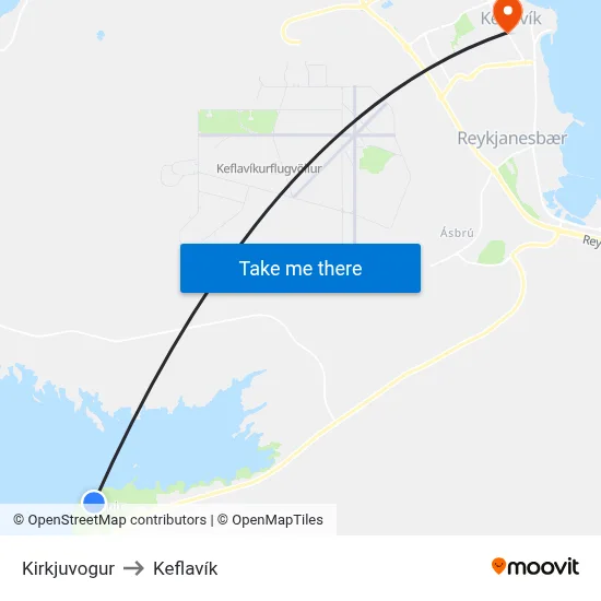 Kirkjuvogur to Keflavík map