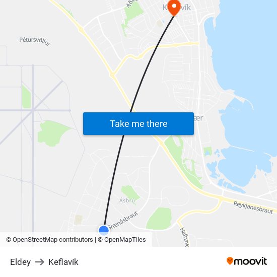 Eldey to Keflavík map