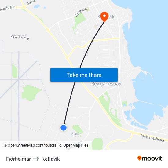 Fjörheimar to Keflavík map
