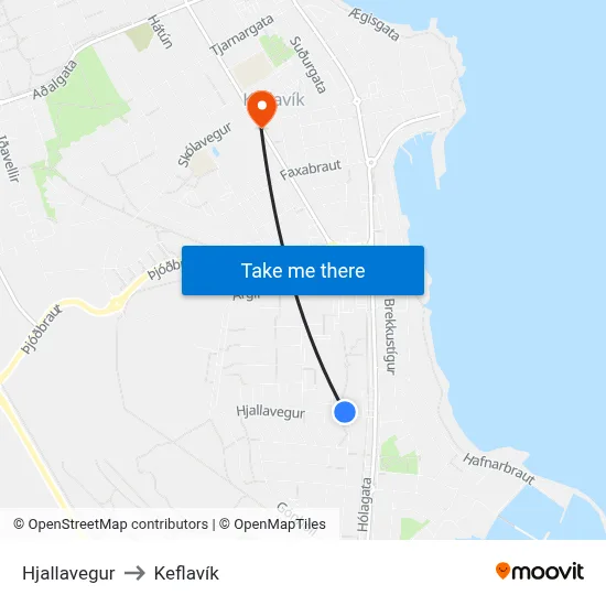 Hjallavegur to Keflavík map