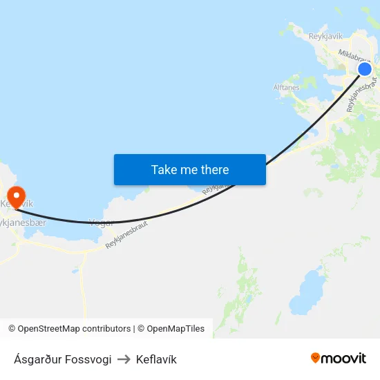 Ásgarður Fossvogi to Keflavík map