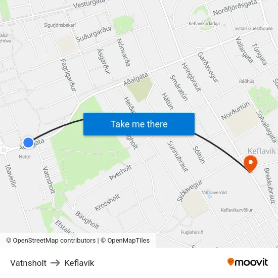 Vatnsholt to Keflavík map