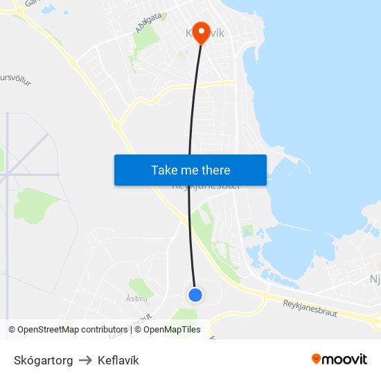 Skógartorg to Keflavík map