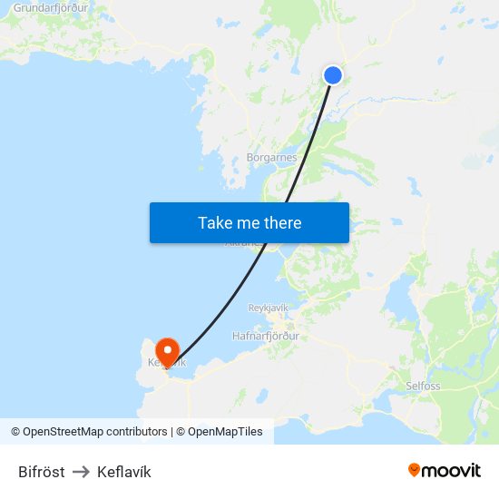 Bifröst to Keflavík map
