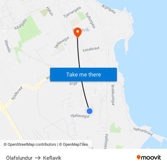 Ólafslundur to Keflavík map