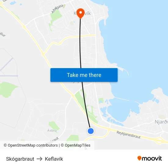 Skógarbraut to Keflavík map