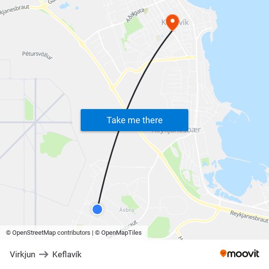 Virkjun to Keflavík map