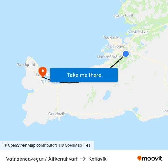 Vatnsendavegur / Álfkonuhvarf to Keflavík map