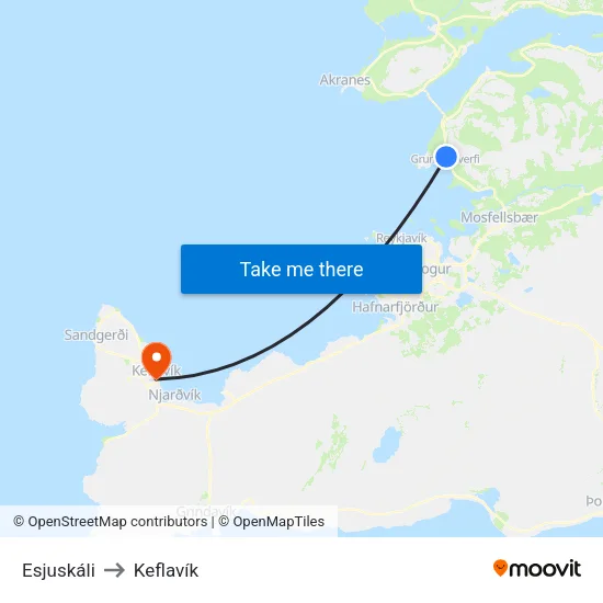 Esjuskáli to Keflavík map