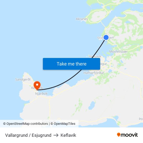 Vallargrund / Esjugrund to Keflavík map