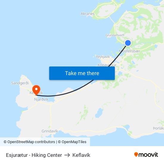 Esjurætur - Hiking Center to Keflavík map