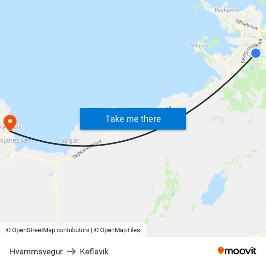 Hvammsvegur to Keflavík map