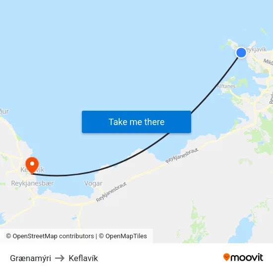 Grænamýri to Keflavík map