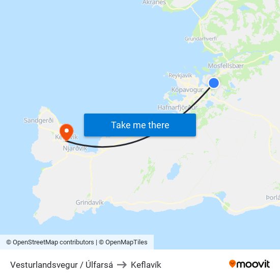 Vesturlandsvegur / Úlfarsá to Keflavík map