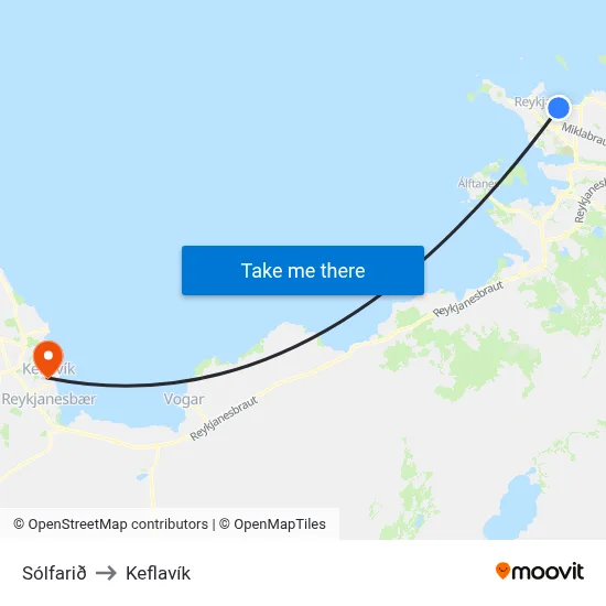Sólfarið to Keflavík map