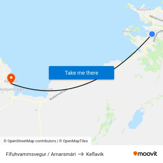 Arnarsmári to Keflavík map