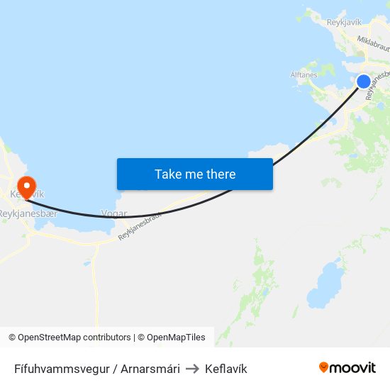 Fífuhvammsvegur / Arnarsmári to Keflavík map